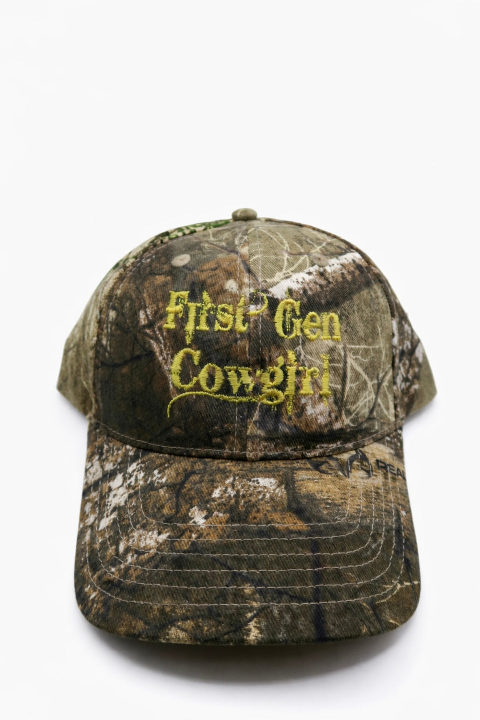 First Gen Cowgirl Bleeding Cowboy Camo Cap - Yellow on Realtree