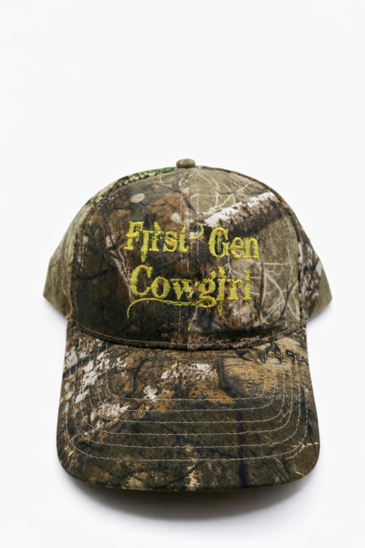 First Gen Cowgirl Bleeding Cowboy Camo Cap - Yellow on Realtree