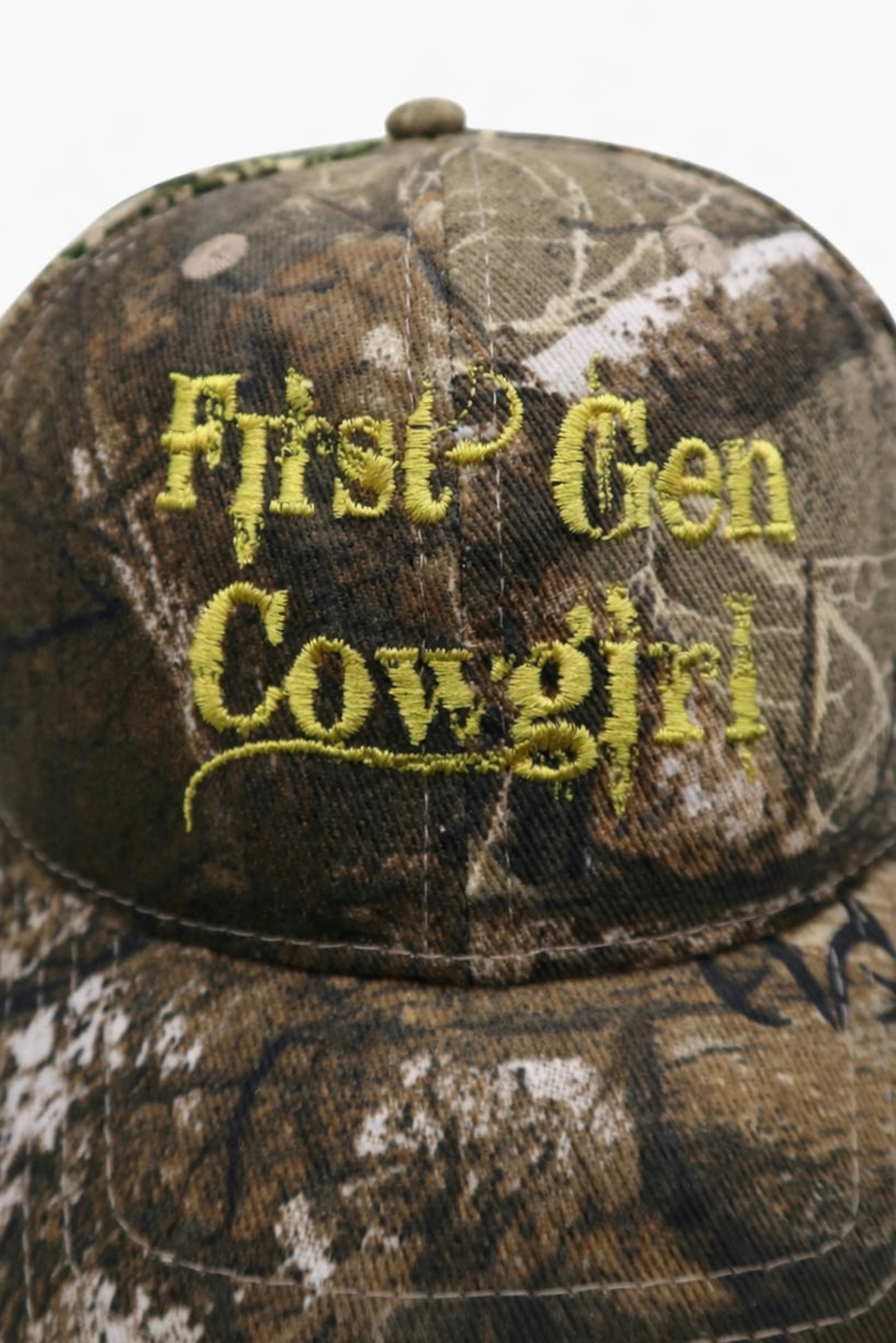 First Gen Cowgirl Bleeding Cowboy Camo Cap - Yellow on Realtree