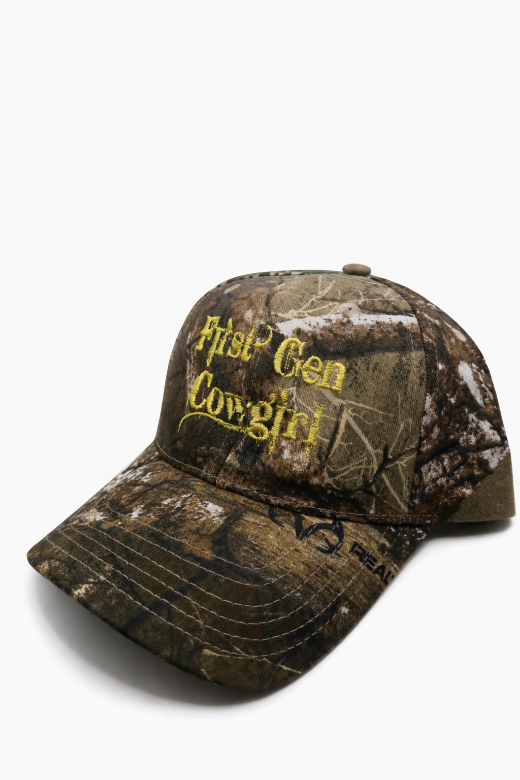 First Gen Cowgirl Bleeding Cowboy Camo Cap - Yellow on Realtree