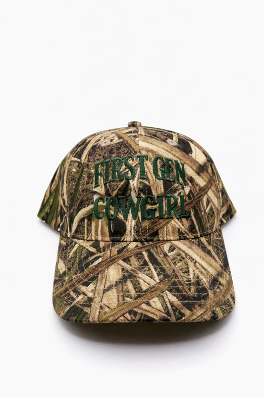 First Gen Cowgirl Camo Cap - Standard Logo in Olive on Shadow Blades