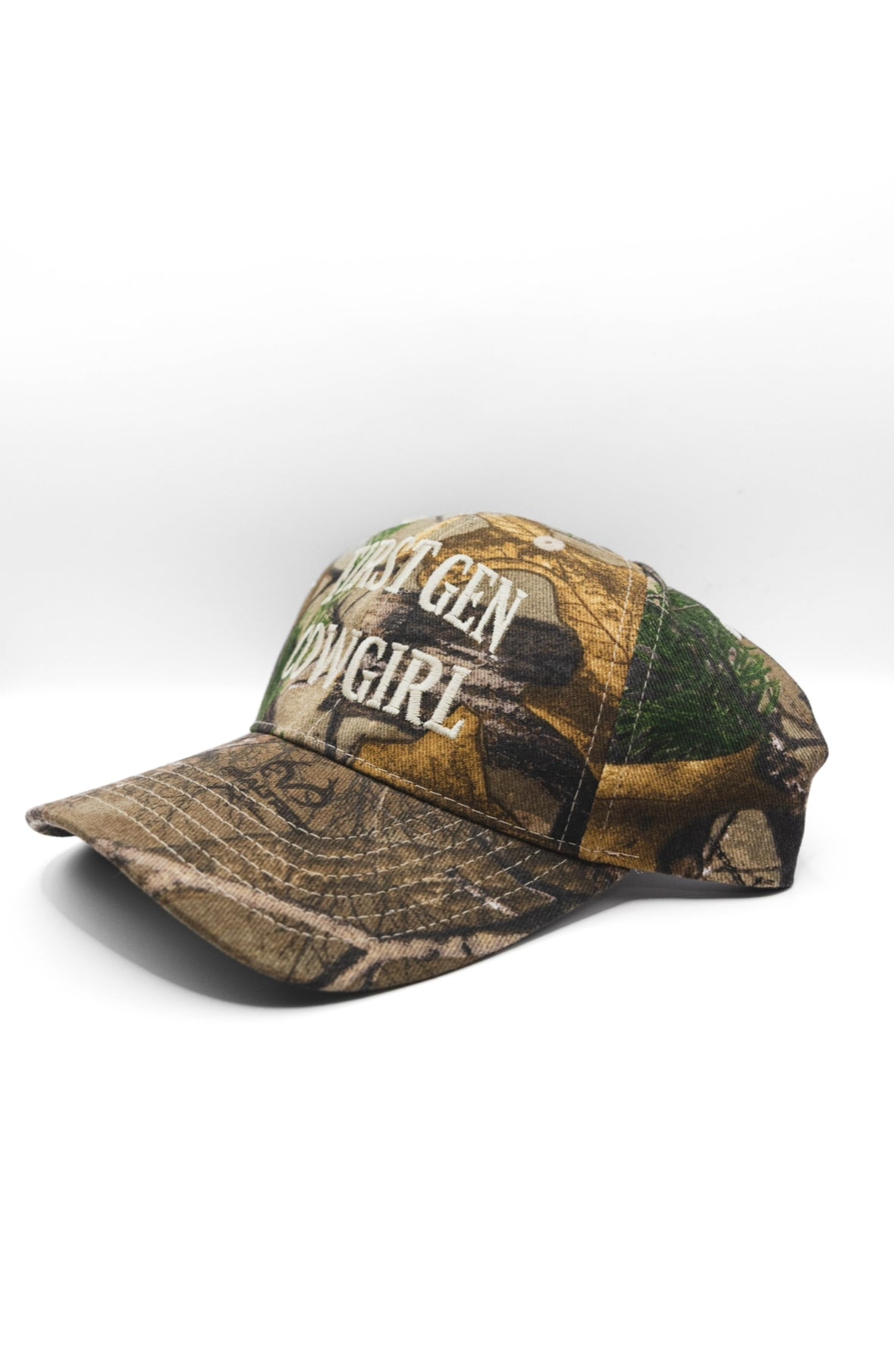 First Gen Cowgirl Camo Cap - Standard Logo in Ivory on Realtree