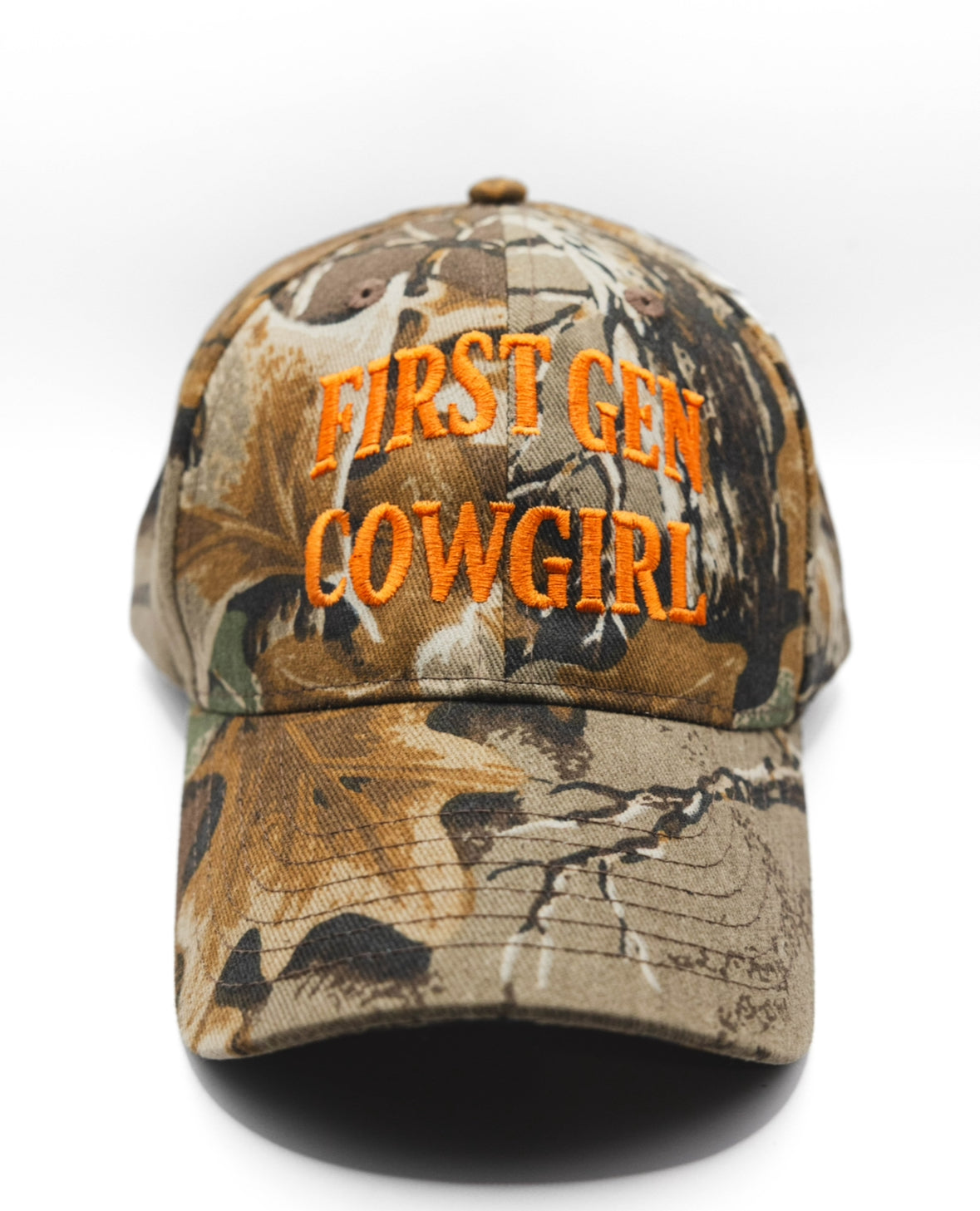 First Gen Cowgirl Camo Cap - Standard Logo in Orange on Classic Camo